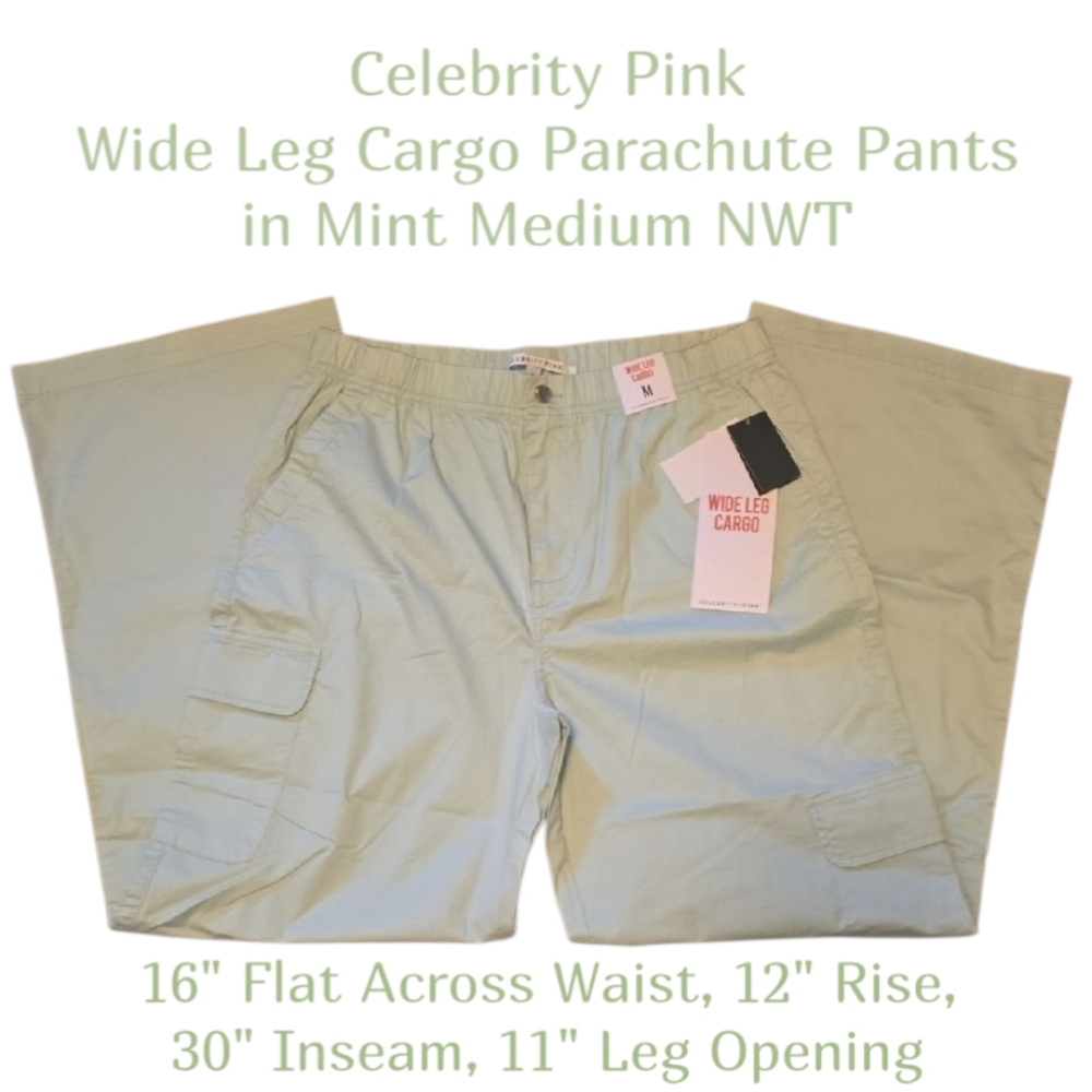 Celebrity Pink Mint Cargo Parachute Pants Medium NWT